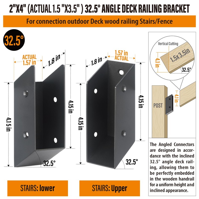 WOCEPU 32.5°Stair Angle Stainless Steel Deck Railing Brackets Connectors for