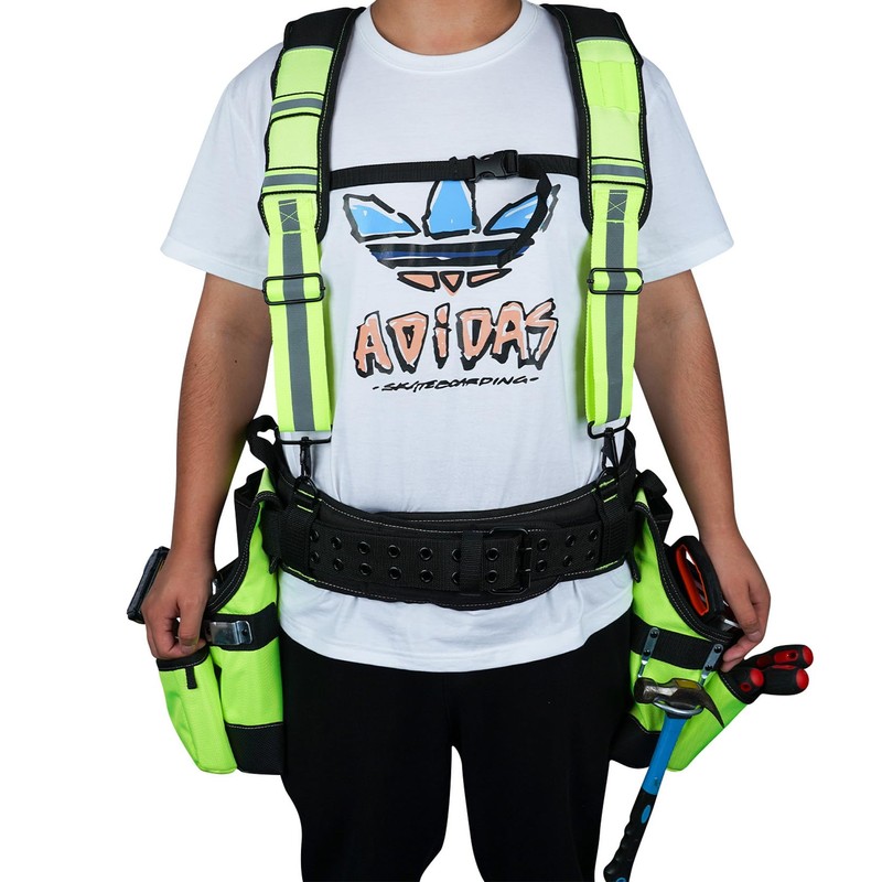 MELOTOUGH Reflective Safety Tool Belt with Suspenders Tool Bag Supenders