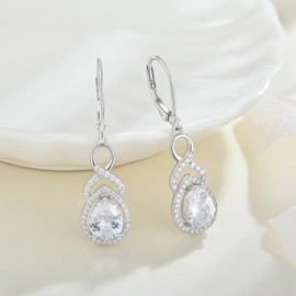 TIMFROZ Women Infinity Earrings 925 Sterling Silver Dangle Drop Earrings Leverback Earrings with 5A Cubic Zirconia April Birthstone Anniversary Mother's Day Birthday Christmas Gifts for Her