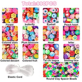 Clay Beads Bracelet Making Kit, 990 PCS Friendship Bracelet Making Kit, 6 mm Flat Round Polymer Polymer Heishi Beads for Jewelry Earrings Making with Pendant Charms Kit