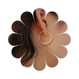 Vacaonio Bohemia Gold Leaf Hoop Earrings Large Leaf Hoop Dangle Earrings Branch Leaves Round Earrings Olive Leaf Huggies Earrings Thin Hoop Earrings Jewelry for Women