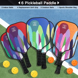 Graphite Pickleball Paddles Set of 6, 2024 USAPA Approved, 2 Kids & 4 Adult Paddles, Fiberglass Surface (CHS), Polypropylene Lightweight Honeycomb Core, 6 Pickleball, 4 Replacement Soft Grip + Bag