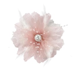 Organza Flower Feather Imitation Pearl Fabic Big Brooches Lapel Pins for Women Elegant Floral Brooch Pin for Dresses Suit Wedding Banquet Clothes Accessories Fashion Jewelry 140mm (Light Pink)