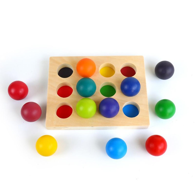Rainbow Wooden Balls with Tray Wooden Sorting and Matching Game