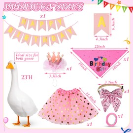 SilTriangle 5 Pcs Happy Birthday Goose Outfit Porch Goose Outfits with Pink Crown Birthday Bandana Banner Yard Outfits for 23" Cement Plastic Duck Decorations