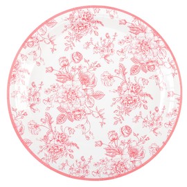 Elyxio - Platos de papel desechables de flores silvestres rosa y blanco, platos redondos de 9 pulgadas, para novia, baby shower, cumpleaños, bodas, fiestas (24, flores rosas)