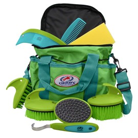 Derby Originals 91-7035TQ Premium Comfort 9 Item Horse Grooming Kit (Turquoise/Lime Green)