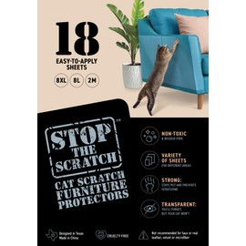 Cat Scratch Deterrent Tape – 18 XL Clear Double-Sided Sticky Sheets to Protect Furniture from Cats – Pet-Safe, Transparent Anti-Scratch Adhesive for Couch, Sofa, Doors & More