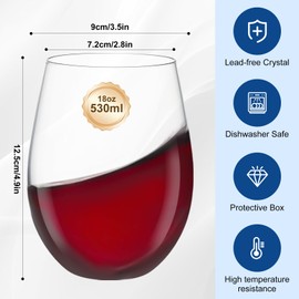 DIEWEISIMI Stemless Wine Glasses Set of 6, Hand Blown Red White Wine Glasses 18oz, Crystal Wine Glass, Clear Drinking Glasses, Gift for Woman, Christmas, Anniversary, Birthday, Housewarming