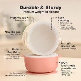 KeaBabies 2-Pack Baby Bowls with Suctions, Lids - Silicone Toddler Suction Bowls for Baby Boy, Girl, Kids, Food Grade Silicone, BPA-Free, Dishwasher Safe, Toddler Eating Essentials (Roseate)