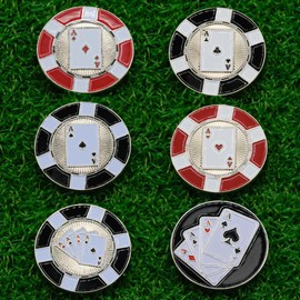 Aces Golf Ball Markers - Set of 6 Metal Material Soft Enamel Creative Ball Marker - Assorted Pattern Aces Poker Chip Golfer Gifts Fit to Divot Fixers