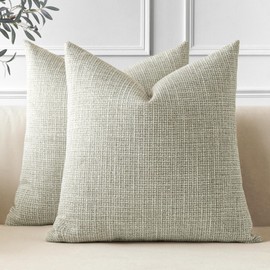 JOTOM 2er Set Leinen Kissenbezüge, Dekorative Weich Einfarbig Wurf Kissenbezug Moderne Kissenhüllen Sofakissen Dekokissen Zierkissenbezug für Wohnzimmer Schlafzimmer Deko (60x60cm, Khaki)