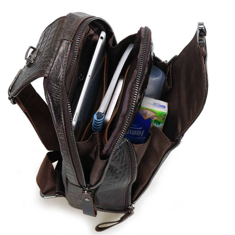 Genuine Leather Men's Sling Bag Shoulder Backpack Shoulder Bag Chest