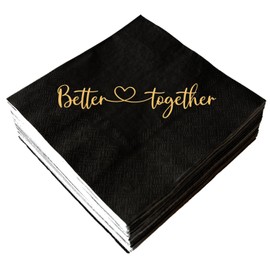 Better Together Cocktail Napkins 50 Pack Gold Foil and Black Party Disposable Paper Luncheon Napkins for Bridal Shower Engagement Wedding Bachelorette 3-Ply