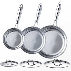 Non Toxic Frying Pan Set with Lids 6 Pcs Fry Pan Set,8,10,12 Inch Frying Pans with Stainless Steel Lids,Stay-Cool Handles, Dishwasher Safe, Works on All Stovetops (Induction, Gas, Electric)