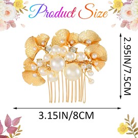 Latious Pearl Wedding Hair Comb Gold Ginkgo Leaf Bridal Hair Pieces Goddess Hair Accessories for Women and Brides