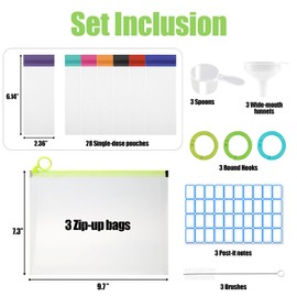 LKCXMZP 46Pcs Protein Powder Travel Container Set, Reusable Protein Powder Container To Go, Include Single Dose Bags and Large Containers Zip Up Bags for Workout, Fitness, Travel