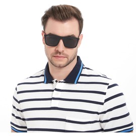 JFXQDR 2 Pack Men's Polarized Sunglasses, Square Rubber Frame Carbon Fiber Temple Fishing Driving Sun Glasses UV Protection RFS8205 (Black Frame Grey Lens + Black Frame Mirrored Silver Lens)