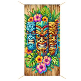 BlissYard Summer Hawaiian Door Cover 73 x 35 Inch Hawaiian Tiki Bar Decor Aloha Luau Moana Door Banner for Outdoor Tropical Carnival Birthday Jungle Party Decoration Supplies