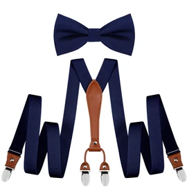 GUSLESON - Juego de tirantes y pajarita para hombre con banda elástica + pajarita + soporte para camisas para bodas, eventos formales, Azul marino, general
