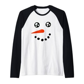 Snowman Face Christmas Costume Funny Xmas Raglan Baseball Tee
