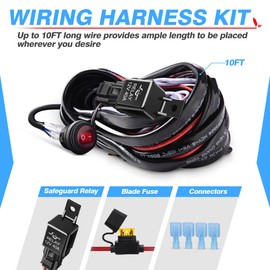 MICTUNING MIC-B1002 LED Light Bar Wiring Harness, Fuse 40A Relay On-off Waterproof Switch