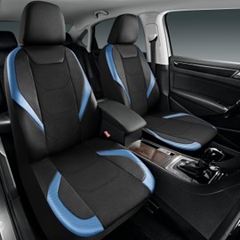 Road Comforts Leather Mesh Front Car Seat Cover - Breathable & Stylish, Universal Fit for Most Cars, SUVs, Trucks, and Vans, Airbag Compatible - Blue