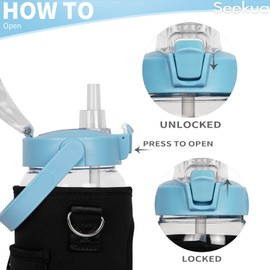 Seekua 32 oz Glass Water Bottle with Straw and Time Marker, Large Motivational Borosilicate Glass Drinking Bottle with Silicone Boot and Sleeve