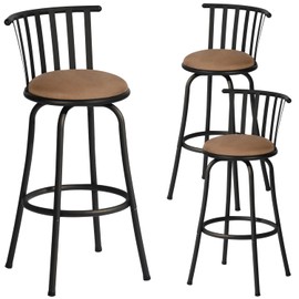 FurnitureR Classic Barstools Set of 3, Country Style Bar Chairs with Back and Footrest Swivel Counter Height Bar Stools for Kitchen Island Pub, Bistro, Restaurant, Rustic Brown and Black