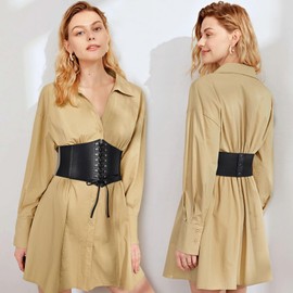 WHIPPY Women's Corset Belt Wide Lace Belt Elastic Waist Belt Lace Corset Tied for Dress Shirt Cosplay Costume, A-Black