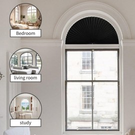 Maritown Arch Window Shades No Tools Light Filtering Pleated Fabric Shade Stick on Half Circle Round Window Pleated Blinds Arched Window Covering for Bedroom Kitchen Bathroom, Easy to Cut and Install