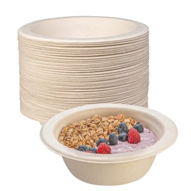 BOKFJBP Pack of 50 Brown Disposable Bowls Sugar Cane, 500 ml Soup Bowls Disposable Bowls Made of Sugar Cane, Disposable Bowls for Disposable Soup Bowls