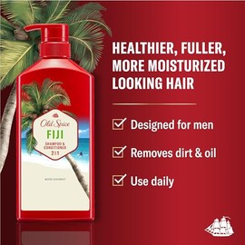 Old Spice Champú y acondicionador 2 en 1 para hombre, aroma Fiji, coco y madera tropical, para todo tipo de cabello, cabello más saludable, más comple