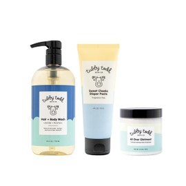 TUBBY TODD Baby Bundle Newborn Skin Care Set - Hypoallergenic Hair + Body Wash, All Over Ointment with Colloidal Oatmeal, Sweet Cheeks Diaper Paste - Lavender Rosemary, Full Size