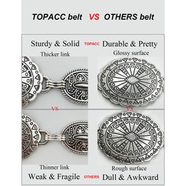 TOPACC Western Metal Oval Concho Chain Belt for Women Silver Waist Cowgirl Belt for Dresses Jeans Country Concert Outfit