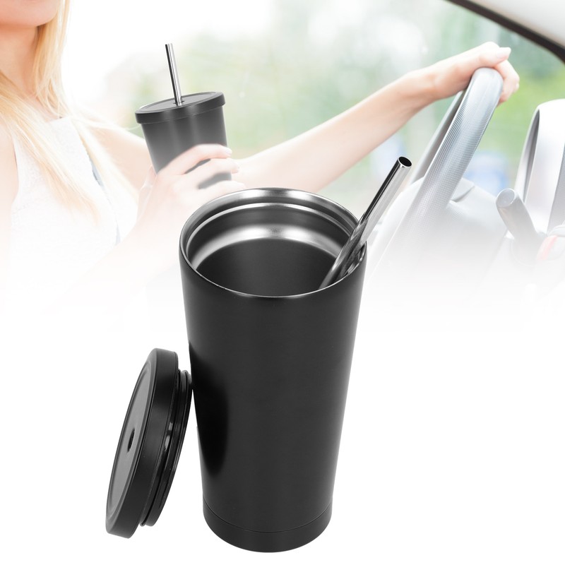 500ML Small Vacuum Coffee Cup Iced Coffee Bottle with Straw