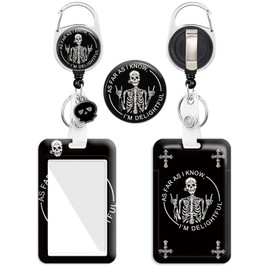 Skeleton Badge Holder, with Pendant and Retractable Keychain Badge Reel Skeleton Card Name Tag Vertical ID Protector Badge Clips for Nurse Nursing Doctor Teacher Student Office Work（Funny）