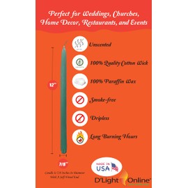 D'light Online Elegant 12" Taper Candles Premium Quality Candles, Hand-Dipped Tapers, Dripless and Smokeles - Set of 12 Individually Wrapped (12 Inch, Sea Breeze Green)