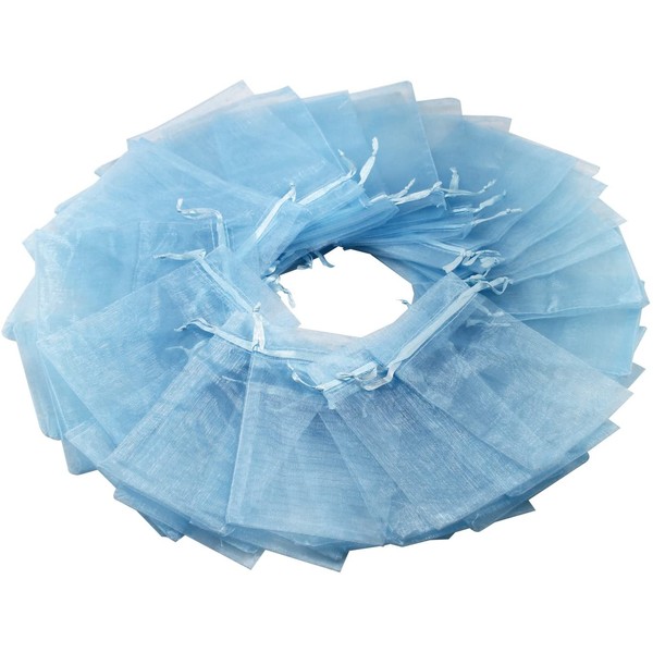100Pcs 5X7 Inches Sheer Drawstring Organza Jewelry Pouches Wedding Party Christmas Favor Gift Bags (Sky Blue)