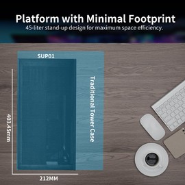 Lian Li SUP 01-45L Stand-Up Platform case- Independent Chamber Direct Cooling design-510mm PCIe 4.0 Riser Cable-Pre-Installed 3X 120mm Fans-Dual ARGB Strips-Supports 360mm/280mm AIO-Black (SUP01X.US)