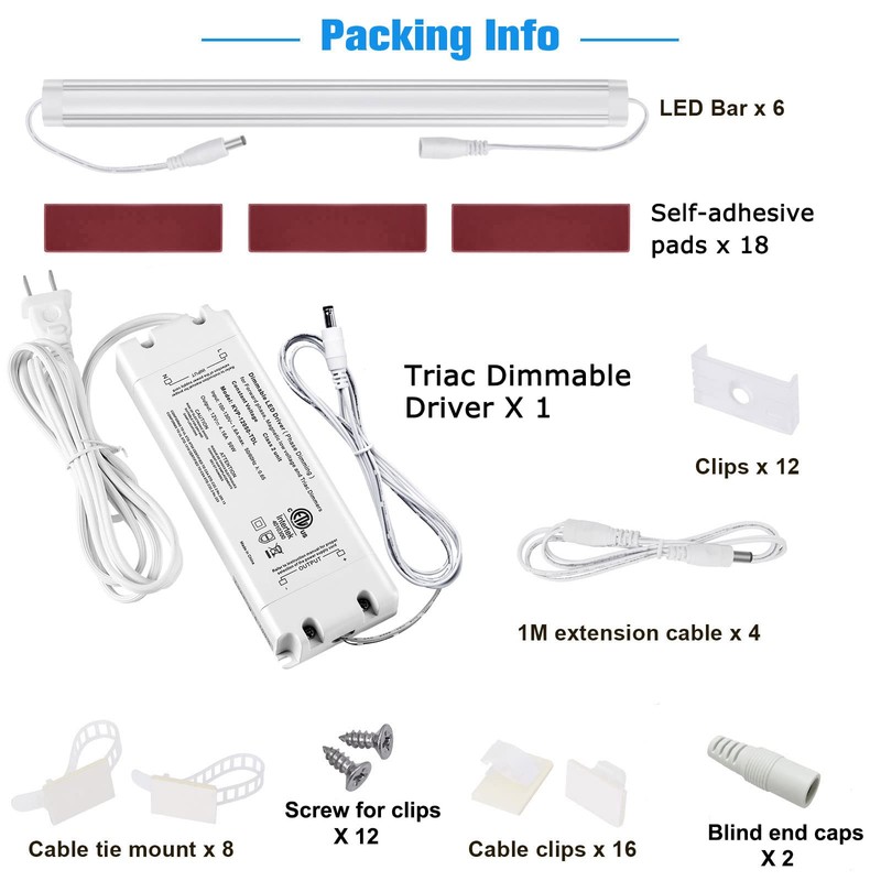 Litever Under Cabinet LED Lights Kit Dimmable by AC in-Wall