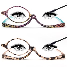 MMOWW 2 Pack Makeup Reading Glasses for Women Magnifying Flip Down Cosmetic Readers +3.5