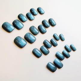 Short Squoval Press on Nails Green Cat Eye Fake Nails Ombre False Nails Press ons Glossy Stick On Nails Full Cover Acrylic Fake Nails Finish Glue on Nails for Women Daily Wear 24Pcs