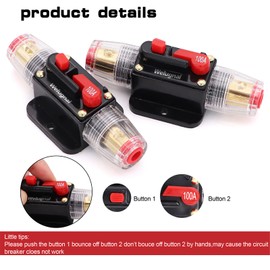 100A Audio Inline Circuit Breaker Reset Fuse 12V-24V DC, PowMr Reset Fuse Holder 100 amp with Manual Reset for Car Audio, Stereo Switch and Solar Inverter System
