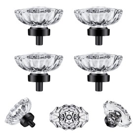 SHINY HANDLES Glass Crystal knobs for Dresser Drawers Cabinet,Crystal Knobs Drawer Knobs Vintage 4 Pack,Matte Black (45×35mm,Oval)