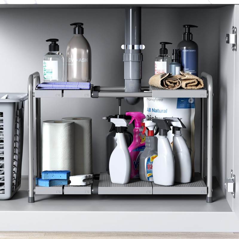 Simple Houseware Under Sink 2-Tier Heavy Duty Expandable Rack Organizer,
