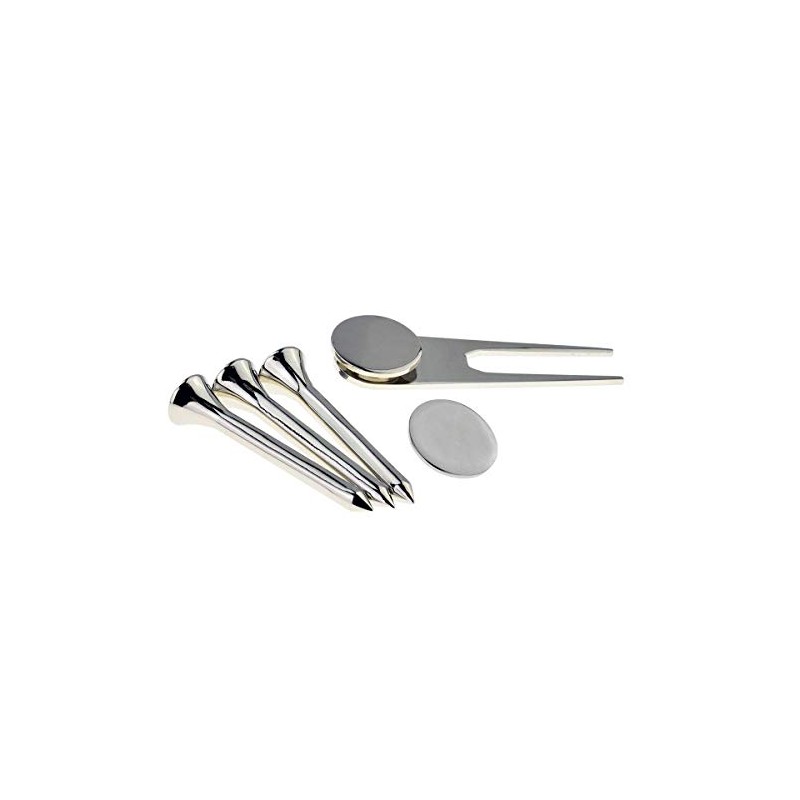 Plain Silver Golf Gift Set of Three Tees, Divot Tool