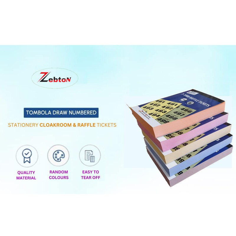 ZEBTON 6 x Raffle Tickets Books 1-1000 Cloakroom Tickets Lucky