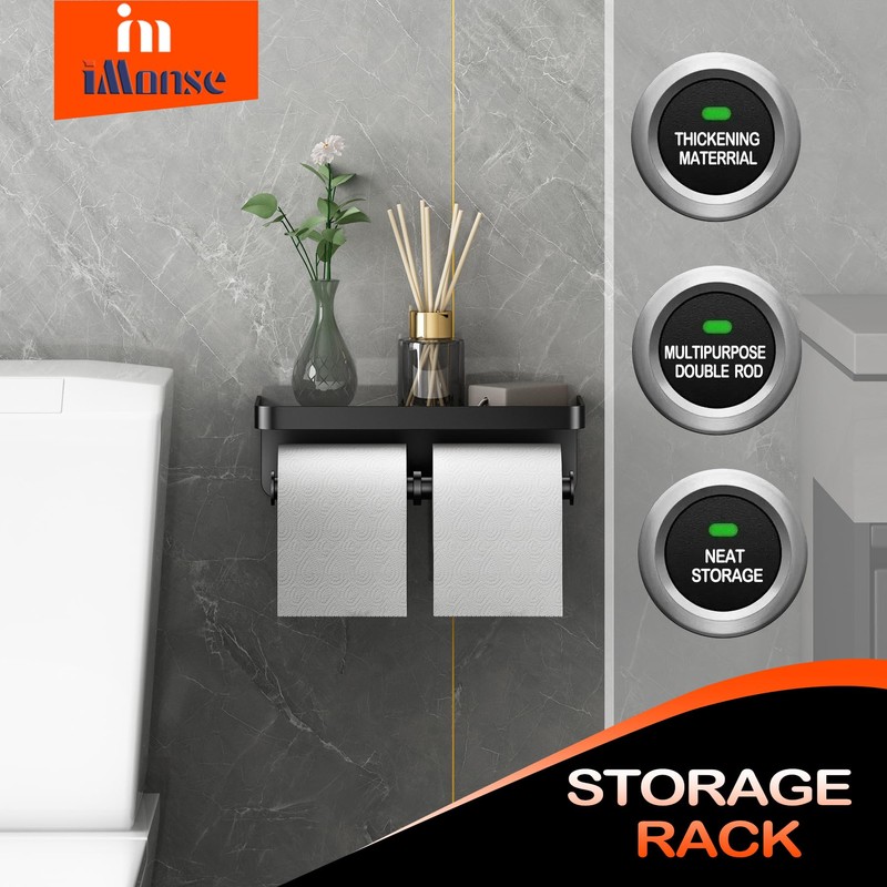 Double Toilet Paper Holder with Shelf, Commercial Toilet Paper Towel