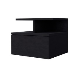 FM FURNITURE Augusta Floating Nightstand, 2-Tier Shelf, 1-Drawer,Black -Bedroom
